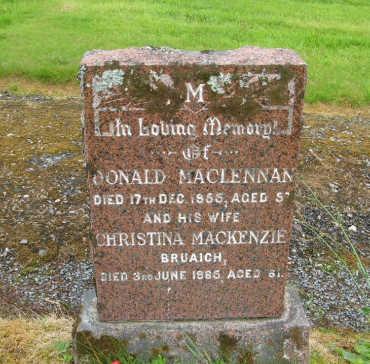 Photo of headstones/Donald MacLennan d1955 hdstn Lochcarron New